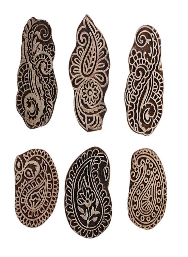 Indian-Shelf مجموعة من 6 قوالب طباعة خشبية جديدة متنوعة من Indian-Shelf مصنوعة يدويًا (5.08 سم، بني) - Image 1